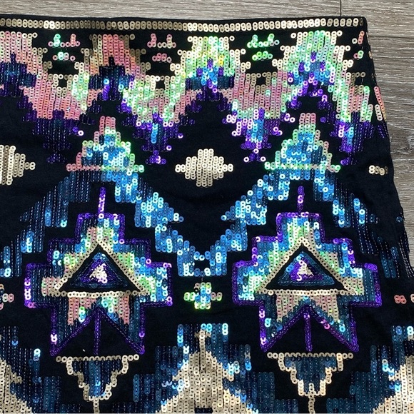 Express Southwestern Tribal Aztec Sequin Embellished Mini Skirt Above Knee XS - Picture 13 of 16